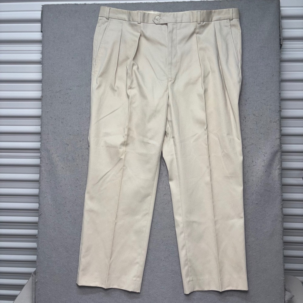LL Bean Mens‎ Pleated Khaki Cotton Polyester Dress Pants Size 44 Made USA